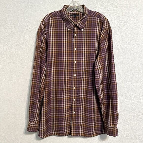 Gant Shirt Mens Size 2XL Check Pattern Long Sleeve 80s Twill Designer Button - Picture 1 of 9